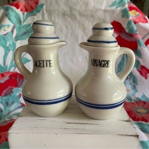 Stoneware aceite & vinagre set blue & white stripe oil & vinegar